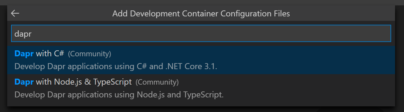 Screenshot of adding a Dapr container
